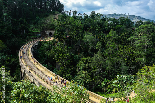 Beautiful landscape overlooking Nine Arch Bridge railway construction. Amazing view in Demodara at a viaduct bridge near small town Ella, Sri Lanka.