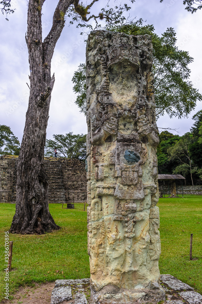 It's One of the stelas of Copan, an archaeological site of the Maya civilization, Honduras