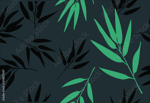 Bamboo leaf composition in design. Vector romantic landscape with bamboo trees on a white and gray background  and various attractive colors make an exclusive design 