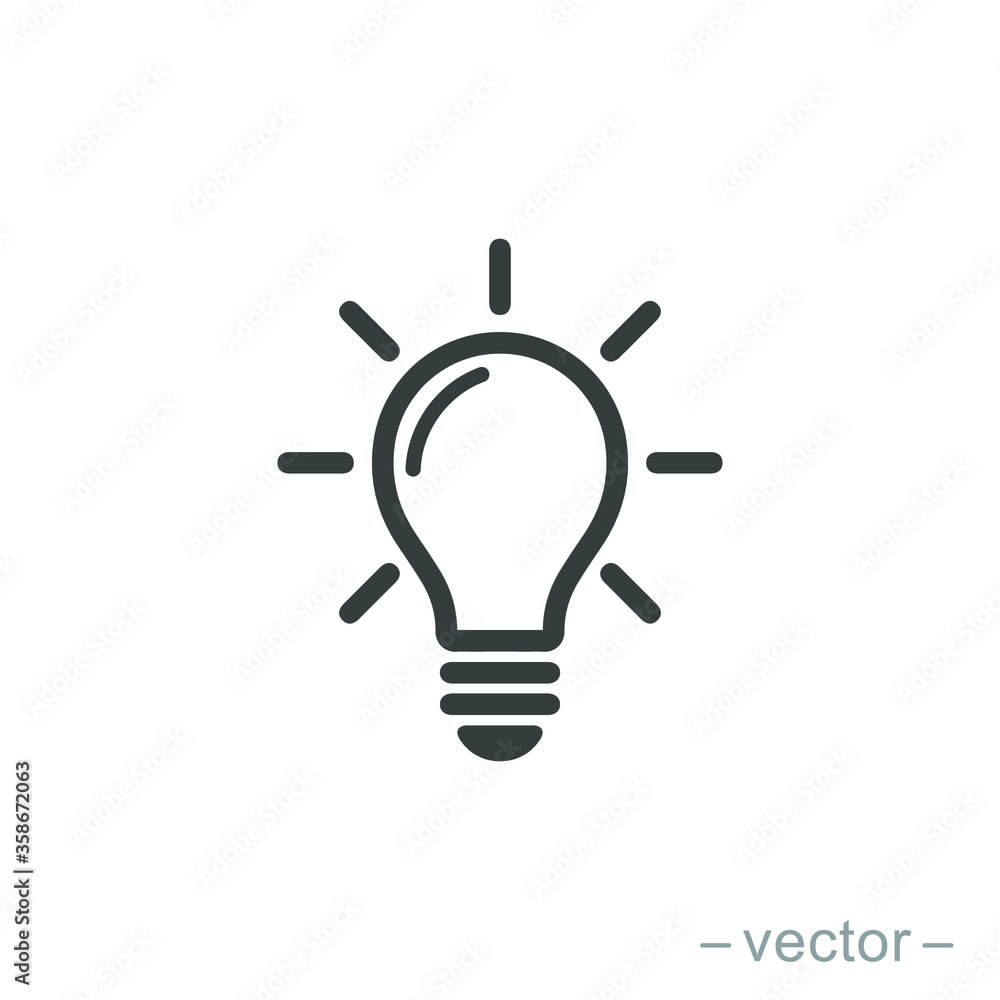 The light bulb icon vector, full of ideas and creative thinking, analytical thinking for processing. Outline symbol illustration. EPS 10