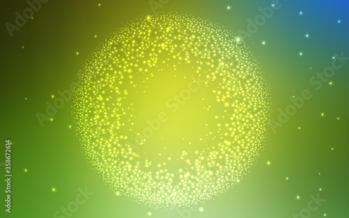 Light Green, Yellow vector texture with milky way stars. Glitter abstract illustration with colorful cosmic stars. Pattern for astronomy websites.