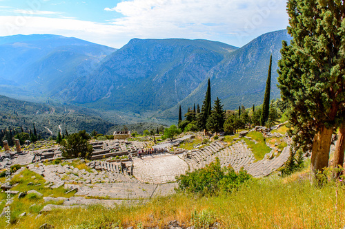 It's Amphitheater in Delphi, an archaeological site in Greece, at the Mount Parnassus. Delphi is famous by the oracle at the sanctuary dedicated to Apollo. UNESCO World heritage photo