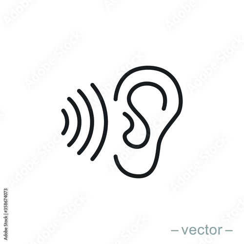 ear icon, hearing linear sign isolated on white background - editable vector illustration eps10