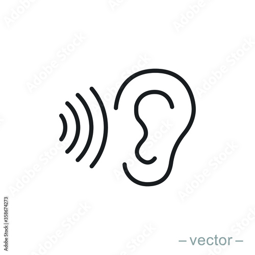 ear icon, hearing linear sign isolated on white background - editable vector illustration eps10