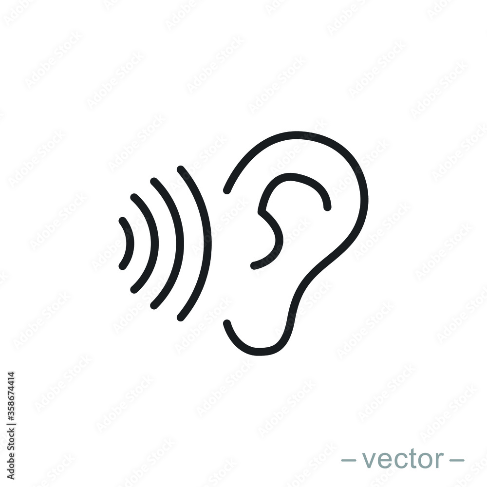 ear icon, hearing linear sign isolated on white background - editable vector illustration eps10 ear icon, hearing linear sign isolated on white background - editable vector illustration eps10