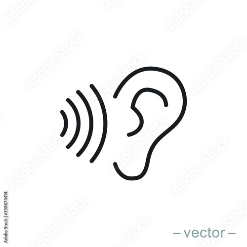 ear icon, hearing linear sign isolated on white background - editable vector illustration eps10