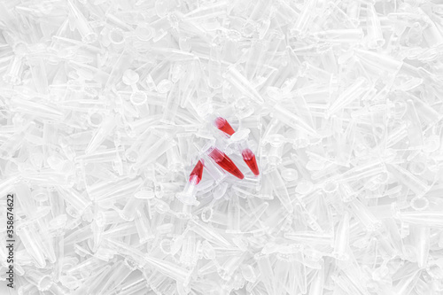 Wallpaper Mural Empty 1.5 ml microcentrifuge tubes with four red samples Torontodigital.ca