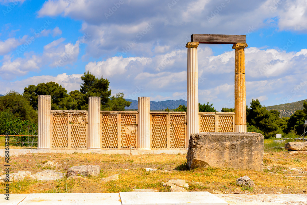 It's Colums of Abaton of Epidaurus, Peloponnese, Greece. UNESCO World Heritage