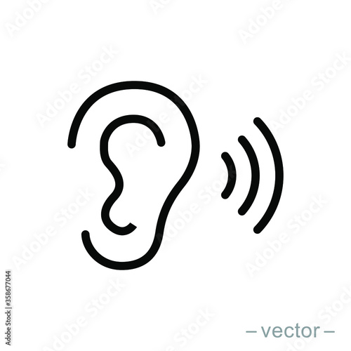 Ear vector icon, hearing symbol. Simple, flat design for web or mobile app