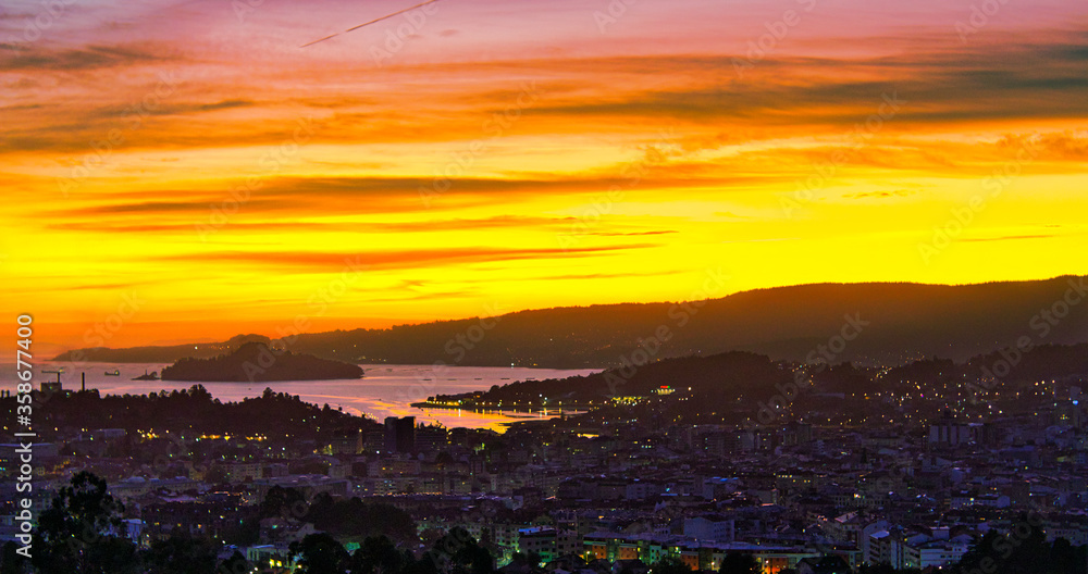 Sunset over Pontevedra, Poio and Tambo Sunset over Pontevedra, Poio and Tambo