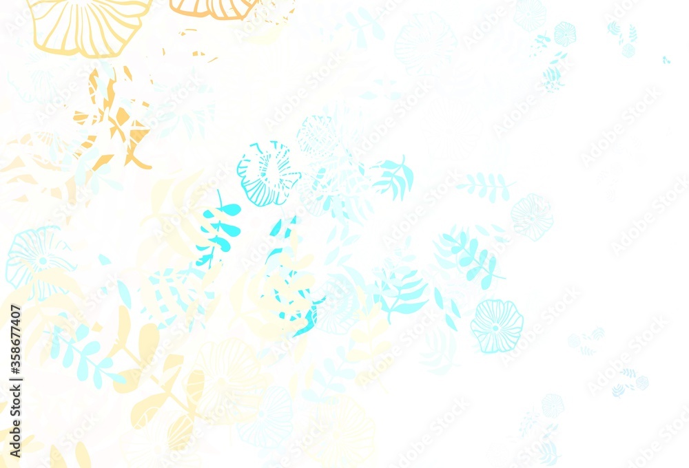 Light Blue, Red vector doodle pattern with leaves, flowers.