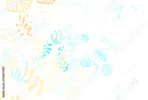 Light Blue, Red vector doodle pattern with leaves, flowers.