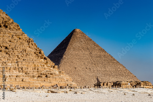 It s Great Pyramid of Giza  Pyramid of Khufu or the Pyramid of Cheops   the oldest and largest of the three pyramids in the Giza Necropolis  the oldest one of the Seven Wonders of the Ancient World