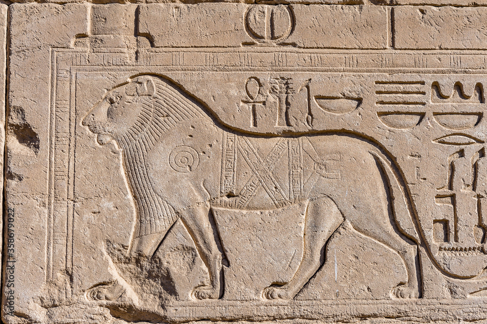 It's Lion - Ancient Hieroglyphs of the Karnak temple, Luxor, Egypt (Ancient Thebes with its Necropolis).
