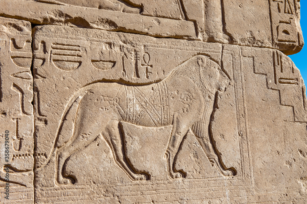 It's Lion - Ancient Hieroglyphs of the Karnak temple, Luxor, Egypt (Ancient Thebes with its Necropolis). It's Lion - Ancient Hieroglyphs of the Karnak temple, Luxor, Egypt (Ancient Thebes with its Necropolis).