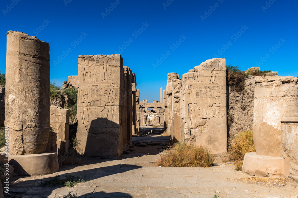 It's Remains of the Karnak temple, Luxor, Egypt (Ancient Thebes with its Necropolis). UNESCO World Heritage site