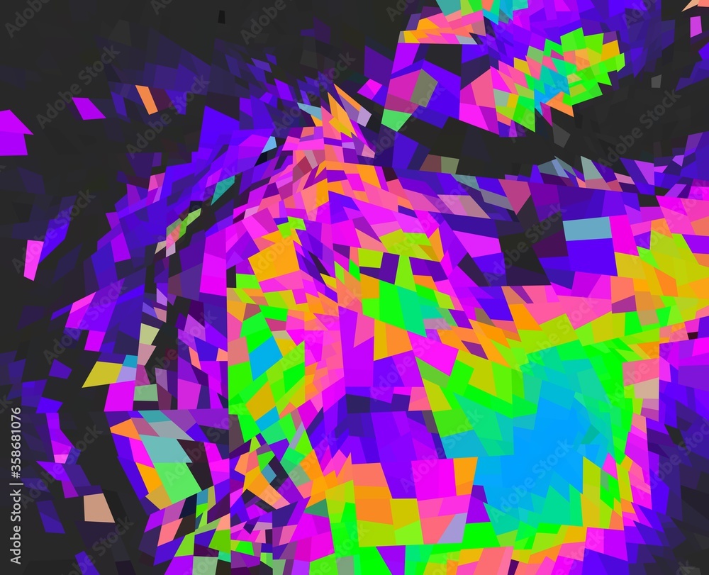 Obraz premium neon green magenta purple cyan geometric shapes abstract background
