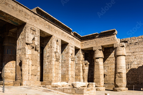 It's Inetrior columns of the Medinet Habu (Mortuary Temple of Ramesses III), West Bank of Luxor in Egypt.