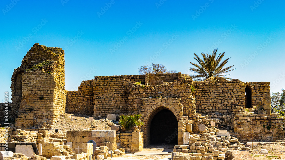 It's Stones and other ancient ruins of Caesarea Maritima, Mediterranean Sea coast, Israel
