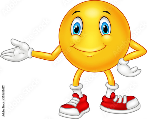 Cartoon emoticon presenting with his hands