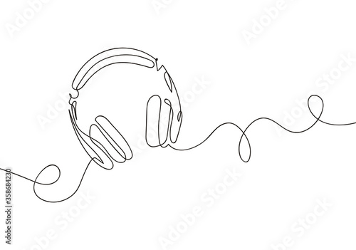 one line drawing of headphone speaker device gadget continuous lineart design isolated on white background. Music element for listening songs and playlist. EPS 10
