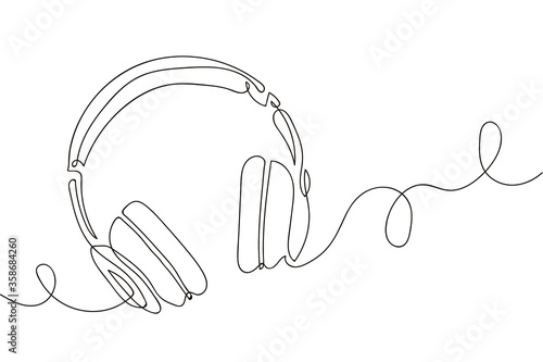 one line drawing of headphone speaker device gadget continuous lineart design isolated on white background. Music element for listening songs and playlist. EPS 10