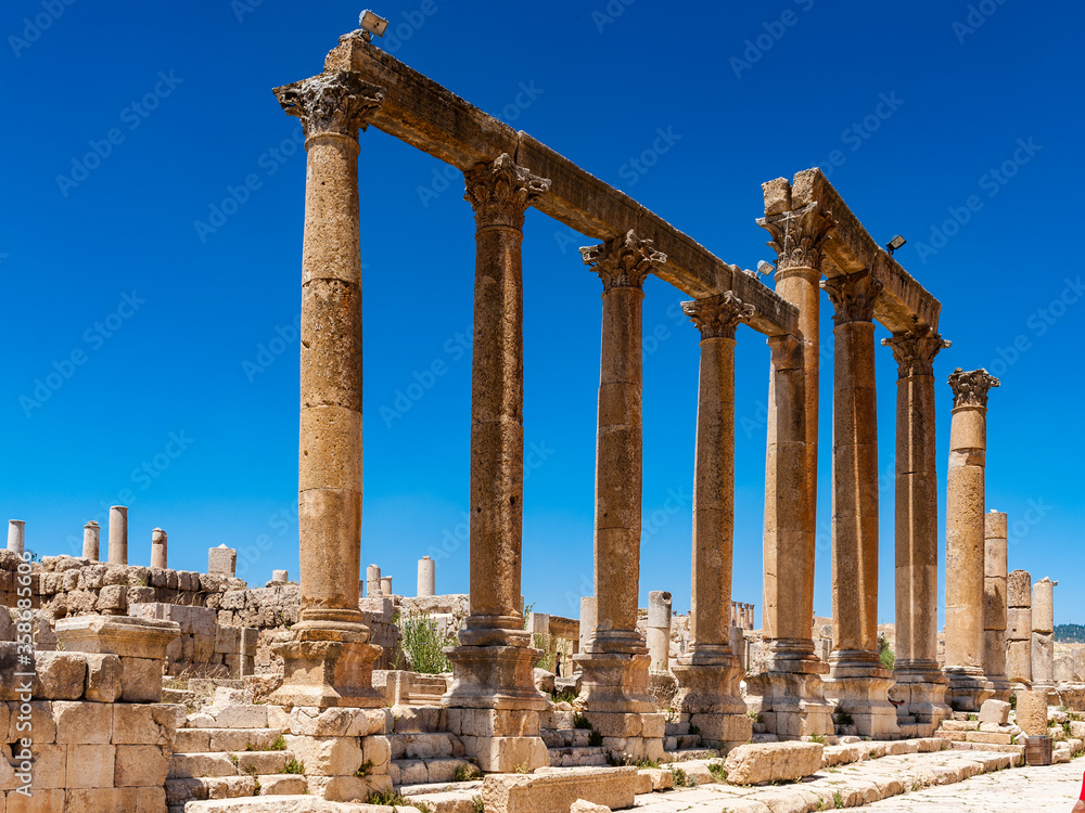 It's Columns of the cardo maximus, Ancient Roman city of Gerasa, modern Jerash, Jordan