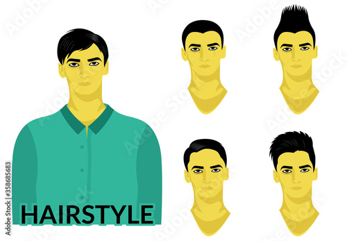 Flat design hair style , young people character business man , working style , punk and standart man sign isolated