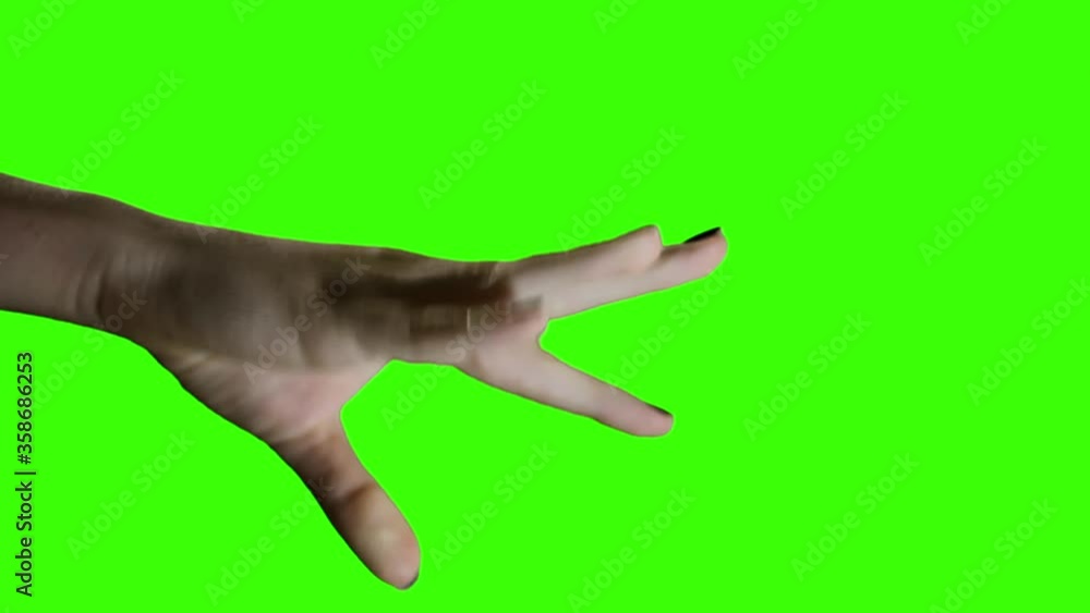Female Hand Making Gestures on Chroma Key Green Screen. You can replace