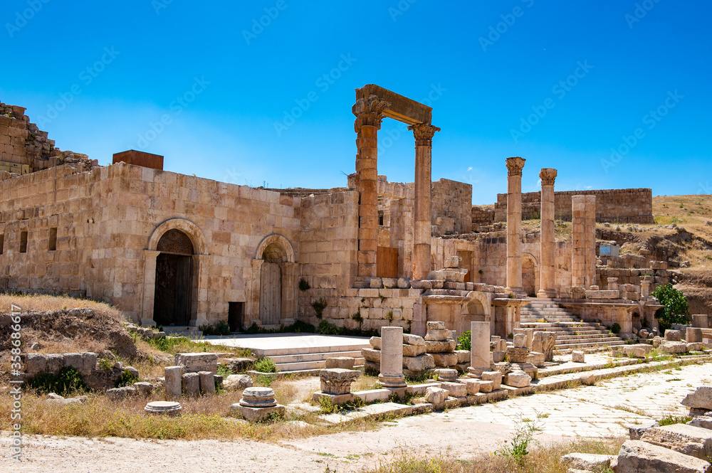 It's North Theater, Ancient Roman city of Gerasa of Antiquity , modern Jerash, Jordan