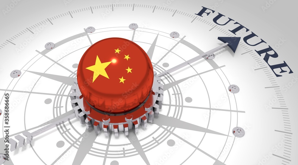 Business concept. Abstract compass points to the future word. Flag of the China. 3D rendering Business concept. Abstract compass points to the future word. Flag of the China. 3D rendering