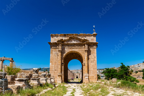 It's North Gate, Ancient Roman city of Gerasa of Antiquity , modern Jerash, Jordan