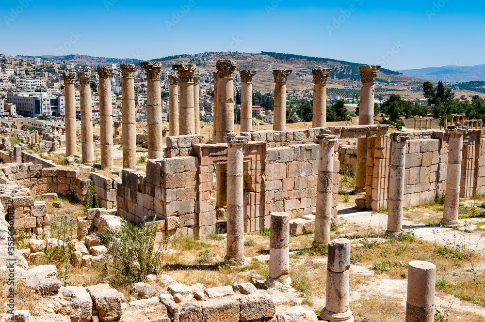 It's Columns of the Ancient Roman city of Gerasa of Antiquity , modern Jerash, Jordan