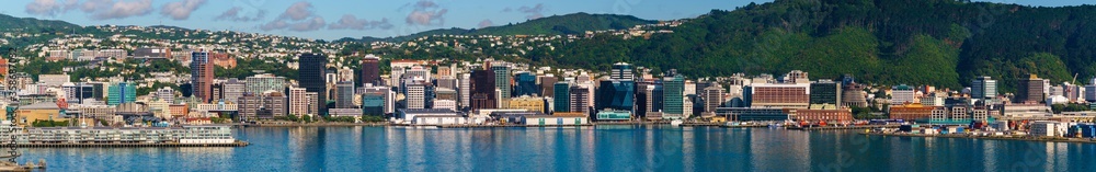 Wellington, New Zealand. Morning view of Wellington city  buildings and harbour viewed from Mount Victoria. Wellington is the Capital of NZ.