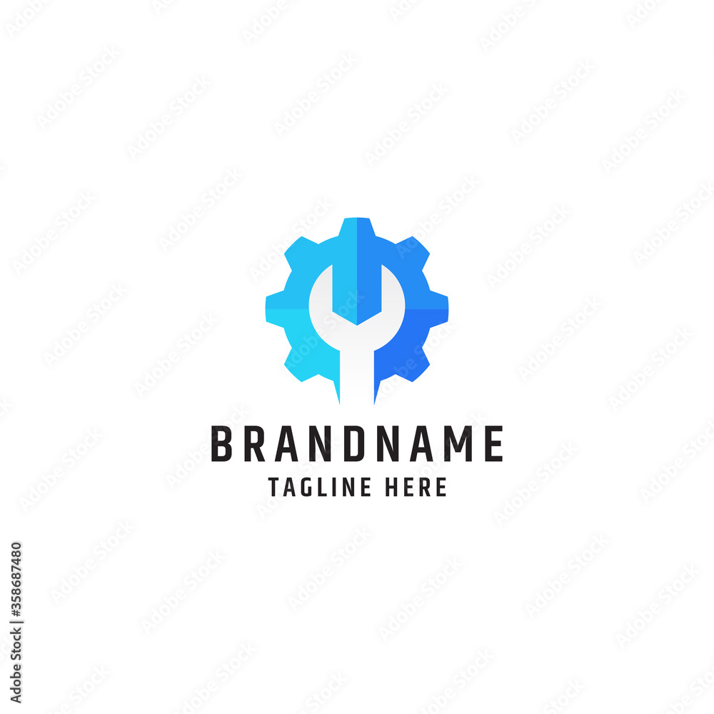 Wrench and gear logo. Service and repair tool design template Wrench and gear logo. Service and repair tool design template