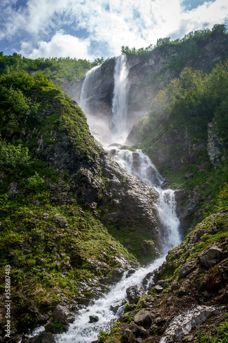 The highest waterfall in Europe. Spring nature landscape