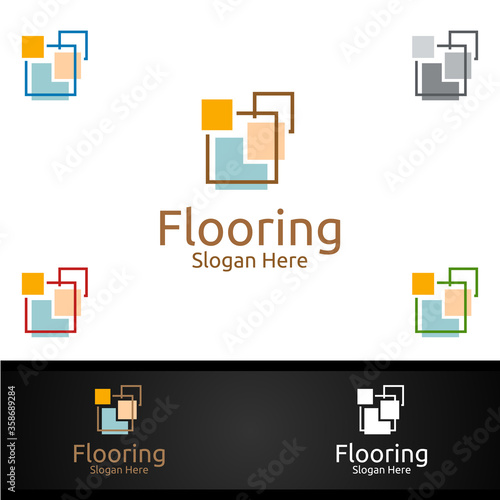 Flooring Logo for Parquet Wooden or vinyl hardwood granite tile vector Design