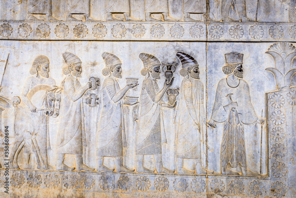 It's Ancient stone relief in Persepolis, the ceremonial capital of the Achaemenid Empire. UNESCO World Heritage