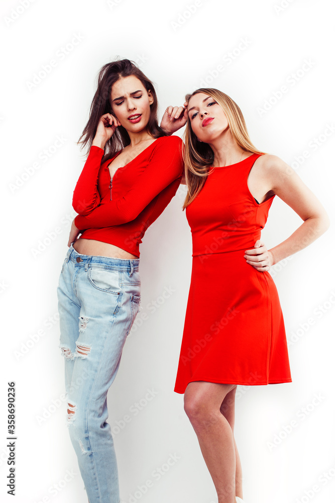 best friends teenage girls together having fun, posing emotional on white background, besties happy smiling, lifestyle real people concept best friends teenage girls together having fun, posing emotional on white background, besties happy smiling, lifestyle real people concept