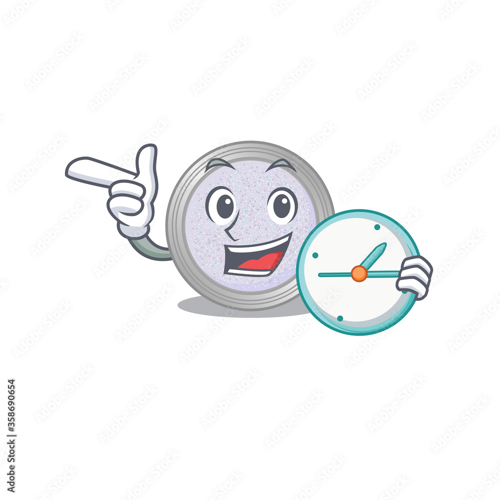 mascot design style of glitter eyeshadow standing with holding a clock mascot design style of glitter eyeshadow standing with holding a clock