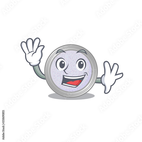 A charming glitter eyeshadow mascot design style smiling and waving hand
