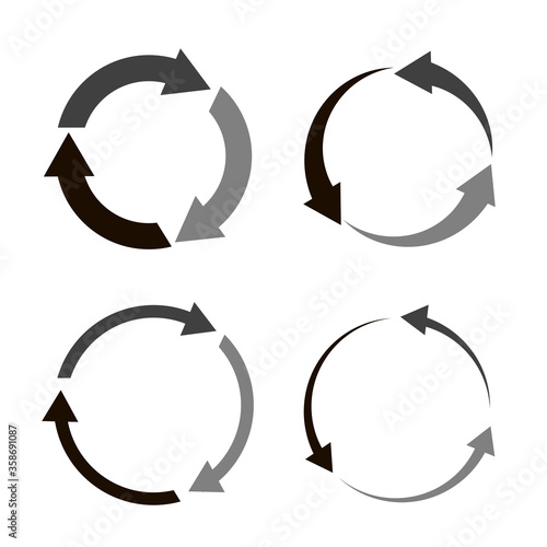 Vector circular arrow icon. Repeat and reload icon. Symbol of rotation and recycling. Black flat illustration of rewind and synchronization. Stock Photo.