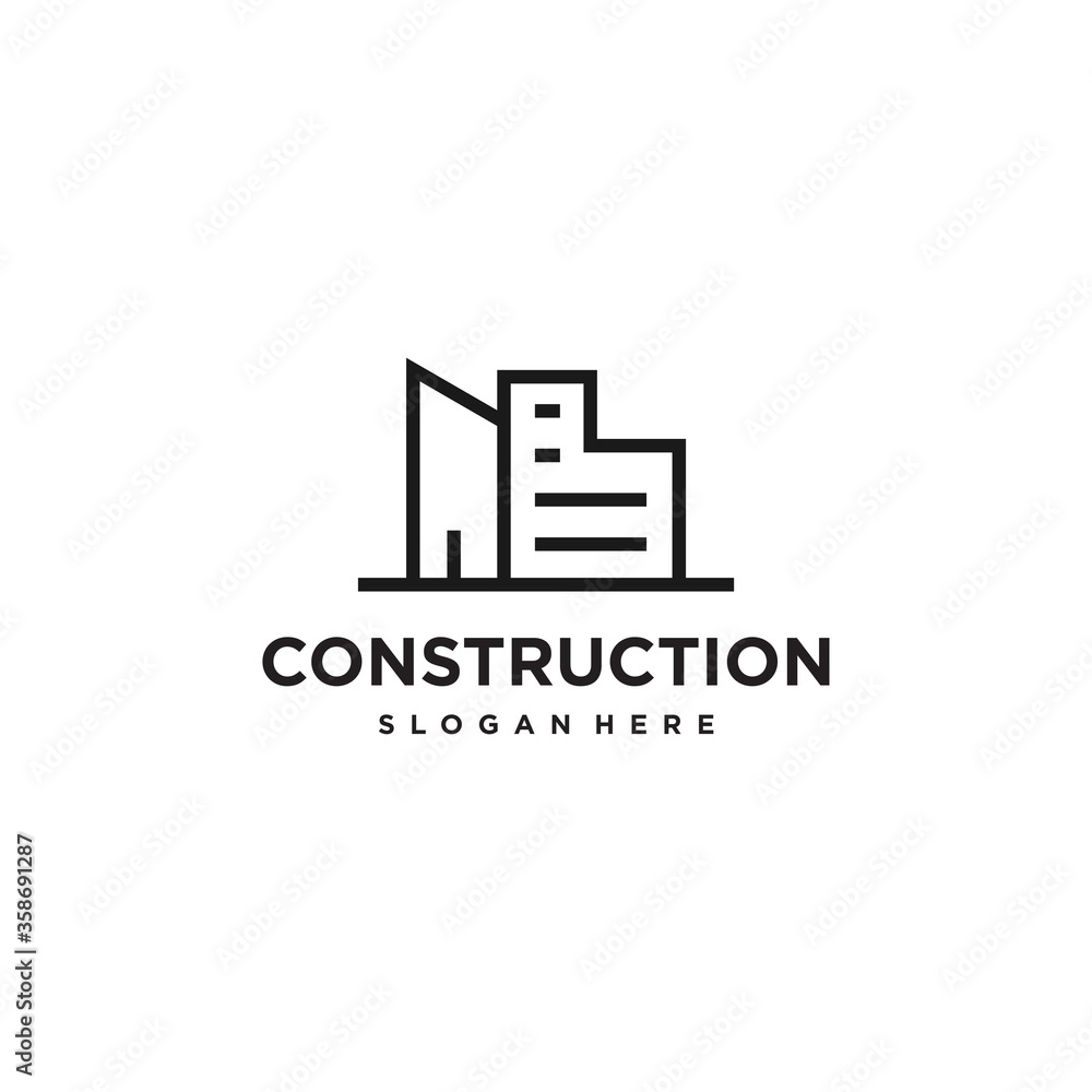 construction logo design illustration, line art, line, building, modern, real estate, architecture