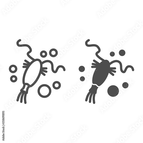 Plankton line and solid icon, ocean concept, small and microscopic sea or ocean organism sign on white background, clam icon in outline style for mobile concept and web design. Vector graphics.