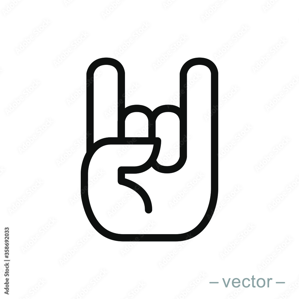 Rock On Concert Gig Hand Gesture Sign. Vector Flat Line Stroke Icon. Rock On Concert Gig Hand Gesture Sign. Vector Flat Line Stroke Icon.