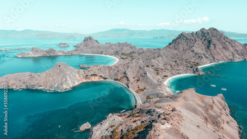 Landscape view from the top of Padar Island in Komodo National Park, Labuan Bajo, Flores, Indonesia