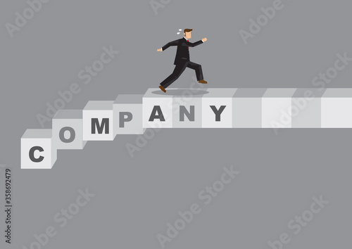 Cartoon Businessman Running Away from Failing Company Vector Illustration