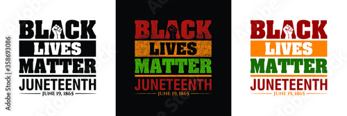 Black Lives Matter. Juneteenth June 19, 1865. Resistance hand and Olive Leaves icon. Design of Banner. Vector logo set Illustration.