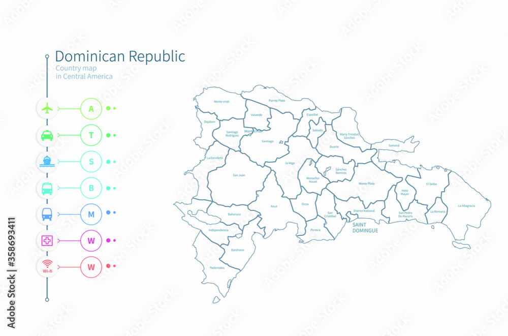 dominican map. detailed central america country map vector. 
