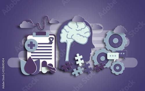 illustration mental healt in flat paper art design